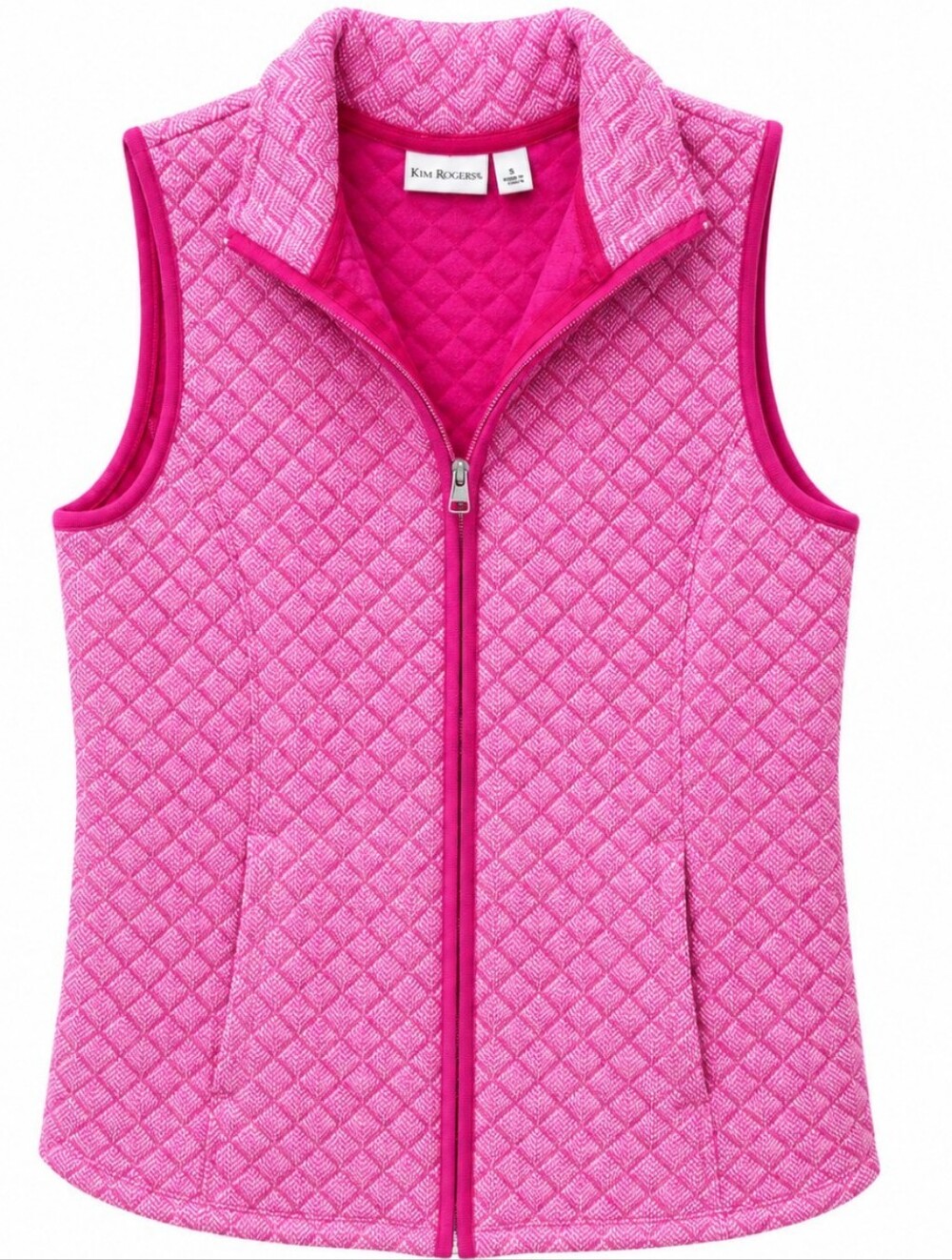 Kim Rogers Women's Size Small Hot Pink Quilted Zip-Up Vest
